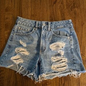 Garage Distressed Denim Mom Shorts